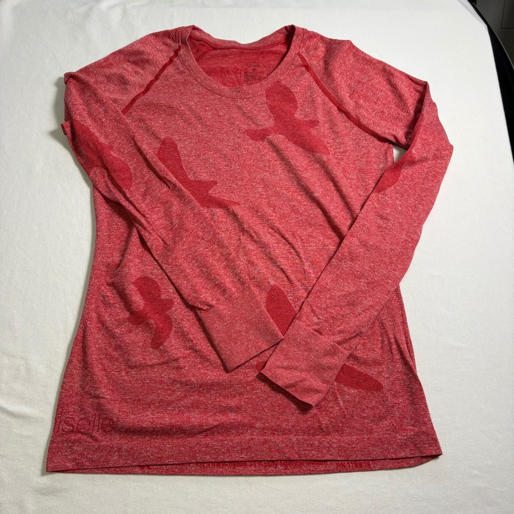 Oiselle, Flyte Long Sleeve, Large, Red, Seamless Running Bird Graphic, MSRP $68